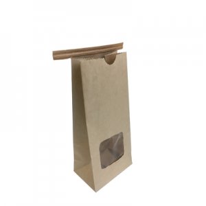 250G BROWN PAPER COFFEE BAG WITH WINDOW AND TIE 500/CS