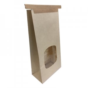 BROWN PAPER COFFEE BAG 500G WITH WINDOW AND TIE 500/CS