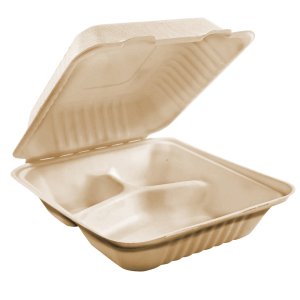COMPOSTABLE BAGASSE CONTAINER 3 COMPARTMENTS 9X9X3 200/CS