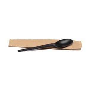 BLACK PLA SPOON INDIVIDUALLY WRAPPED - 1000/CASE