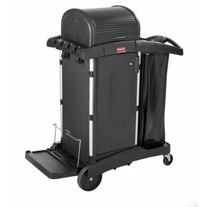 EXECUTIVE JANITORIAL CLEANING CART WITH DOORS AND HOOD – HIGH SECURITY, BLACK