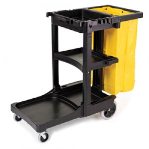 BLACK CLEANING TROLLEY WITH YELLOW VINYL BAG