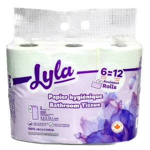 Product: LYLA TOILET PAPER 6 ROLLS OF 250 SHEETS 2 PLY/PACK