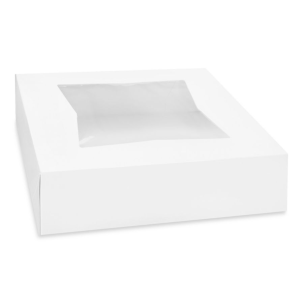 Product: WHITE CAKE BOX WITH WINDOW - 10X10X2.5 - 500/CS